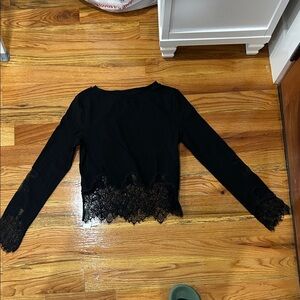 Commense Black Lace Trim Long Sleeve Top